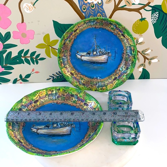 222 FIFTH MELAMINE SAGE BOAT SERVING BOWLS - pair of 2 bowls - Picture 2 of 16